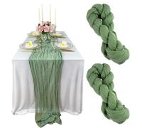 2 Piezas Camino de Mesa Rustico de Tela de Queso, 90 x 300 cm Banda de Mesa Bohemio Verde, Caminos de Mesas Rústico Transparente, Caminos de Mesas de Gasa de Color Verde Salvia, para Boda, Banquete