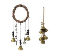 2 Piezas Carrillon de Viento de Bruja, Ratán + Cuerda de Cáñamo + Aleación + Plateado de Hierro, Decoración de Brujería, para el Hogar, Porche Jardín Ventana (Oro)