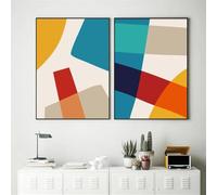 2 Piezas Cartel-Póster Abstracto Moderno de Mediados de Siglo Con Bloques de Color Lienzo Pintado Arte de Pared Impresión Sala de Estar Interior Oficina Decoración del Hogar-60*80cm (Sin marco)