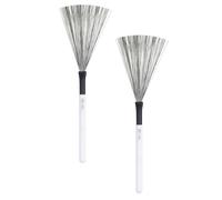 2 Piezas Cepillo de Batería de Jazz Mango de Madera, Acero Blanco | Alambre Flexible Retorno, Sonido Natural, Agarre Cómodo, para Práctica de Jazz