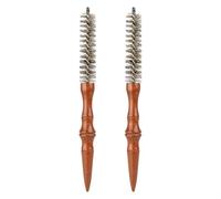 2 Piezas Cepillo Redondo Mini para Peinar Rizado con Mango de Madera | Cerdas de Jabalí, Diseño Espiral y Cabezal Cilíndrico Estrecho, para Vello Facial y Patillas