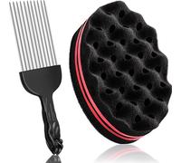 2 Piezas Cepillos de Esponja de Cabello y Peine Afro, Cepillo de Esponja de Giro Negro Herramienta de Peluquero Ola Giro