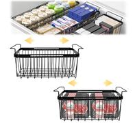 2 Piezas Cesta Congelador Arcon, Cesta Arcon Congelador Extensible con Asa Organizadores para Congelador de Arcon, Longitud Ajustable de 39 a 59,5 cm, Fácil Acceso Alimentos Congelados (Negro)