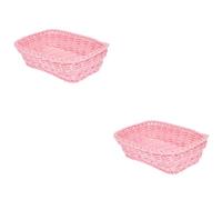 2 piezas Cesta de Almacenamiento Tejida Rosa 19x14x5cm para escritorio | Mimbre Rectangular, Acabado Liso y Pulido, Uso Decorativo, Ropa y Accesorios en Casa