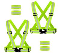 2 Piezas Chalecos Reflectante con 4 Brazalete, Chaleco Seguridad Alta Visibilidad, Reflector Elastic Ajustable, Bandas Reflectantes para Ciclismo, Correr, Senderismo, Carreras, Bicicleta, Moto