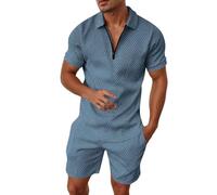 2 Piezas Chándal para Hombre Ropa deportiva para entrenamiento al aire libre Fácil de poner y quitar Ligero y transpirable Conjuntos con bolsillos funcionales Camisas tipo polo con pantalones cortos