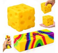 2 Piezas Cheese Squishy Square e Juguete Apretar Mantequilla, Barra Mantequilla Juguete Antiestres de Crecimiento Lento de Material PU para Oficina y Escuela para Aliviar la Ansiedad y Descomprimir