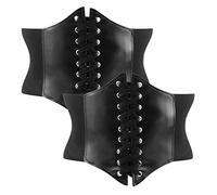 2 Piezas Cinturones Ancho para Mujer Cintura Elástica Ancha Correa de Piel con Cordones Corsé Cinturón Retro Cinch Negro