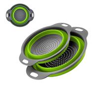 2 Piezas Coladores Plegables, Coladores Cocina, Escurridor Plegable, Respetuosos del Medio Ambiente no Tóxico, Fácil de Limpiar, Apto para Pasta, Frutas, Verduras, 2 Tamaños (23,5+29 cm) (Verde)