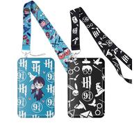 2 Piezas Colgante Tarjetas Identificativas, Harry Potter Cordón con Portatarjeta Correa Para el Cuello, Lanyard con Tarjetero para ID Llaves Oficina Teléfono Móvil, Negro Azul