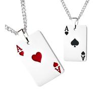 2 Piezas Collar Acero Inoxidable Hombre,Cadena de Plata Colgante para Hombre,Ace of Spades+Ace of Corazón Collars Hombres,Ajustables Joyas Accesorios Rock,Gothic Hip Hop para Parejas y Hombres,70cm