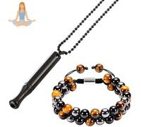 2 Piezas Collar Respiración y Pulsera Ajustable, Collar De Alivio De La Ansiedad Acero, Ayuda Para Dejar De Fumar,Regalos Espirituales Para Mujeres Hombres Para Meditación, Relajación, Calmante