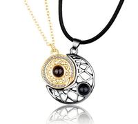 2 Piezas Collares de la Amistad, collar de pareja, Collar de pareja magnético de sol y luna, collar de proyección I Love You en 100 idiomas, collar de corazón novedoso para parejas y mejores amigos