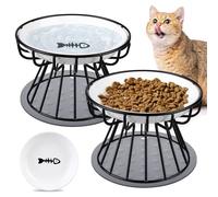 2 Piezas Comedero Gato Elevado, Comedero Gato de Cerámica, Comedero Elevado Gato Anti-Vómito con Alfombrilla Antideslizante, Cuenco Elevado para Gatos y Perros Pequeños