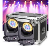 2 piezas con Flight Case 19x15W Cabeza Móvil LED Luz de Escenario, Beam Wash Zoom RGBW 4 en 1 Luces de Discoteca, DMX512 Iluminación de escenario para Disco Fiesta Club Bar Boda