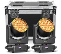 2 Piezas con Flightcase 19 LED Zoom Cabeza Móvil, 285W RGBW 4 en 1 Moving Head Professional Foco Wash DJ Luz con Tira de Luz para Boda Escenario Fiesta Concierto Navidad Halloween