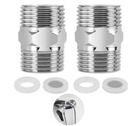 2 Piezas Conector Doble de Acero Inoxidable 1/2" para Manguera de Ducha, 2 Paquetes Adaptador Macho-Macho Hexagonal, Unión de Extensión con Juntas y Burbujeadores, Compatible con Manguera Estándar