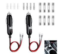 2 Piezas Conector Mechero Coche, Encendedor de Cigarrillos Plug 12V-24V Enchufes Macho, Conector Automotriz con Fusible de Seguridad 10A/15A, Indicador LED, Conectores Rápidos y Terminales, 30CM