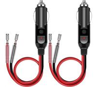 2 Piezas Conector Mechero Coche Macho 12V/24V, Cigarette Lighter Socket, Encendedor Cigarrillos Plug con Fusible 15A e Indicador LED para Accesorios Automotrices como Aspiradoras, Mantas Eléctricas