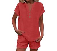 2 Piezas Conjunto Mujer Elegante Casual Verano Algodón Chandal Completo Blusa Y Pantalones Suave Y Cómodo Conjunto Deportivo Talla Grande Loungewear Cintura Alta Trabajo Casa Vacaciones Playa