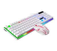 2 piezas conjunto panel de metal blanco LED retroiluminado con cable USB máquina de escribir estilo mecánico teclado y ratón combinado