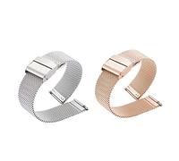 2 Piezas Correa de Reloj de Metal Tejido de Malla Milán 10MM-22MM Correa de Reloj de Repuesto de Liberación Rápida Para Hombre Y Mujer (Color : Silver+Rose Gold, Size : 14MM)