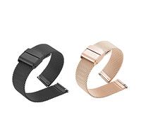 2 Piezas Correa de Reloj de Metal Tejido de Malla Milán 10MM-22MM Correa de Reloj de Repuesto de Liberación Rápida Para Hombre Y Mujer (Color : Black+Rose Gold, Size : 16MM)