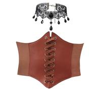 2 Piezas Corset Mujer Negro,con 1 Encaje Collar Gótico Gargantillas Disfraz Pirata Mujer Vikinga Steampunk Women'S Corset Belt Vestido Pirata Vestido con Cintura Ajustable (Caramelo, Pretina)