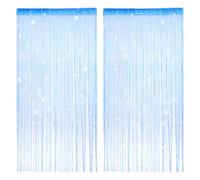 2 Piezas Cortina de Hilos para Puerta, Cortina Puerta Exterior, Purpurina Panel Cortina Cadena, Separador de Ambientes y Antimosquitos, Lavable, Decoración de Puertasy Ventanas (100 x 200 cm, Azul)