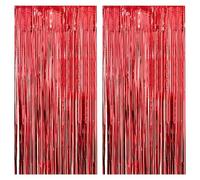 2 Piezas Cortina de Oropel, Cortinas Metálicas Rojo Foil Fringe Cortinas Fiesta, Rojo Flecos Cortina de Borla para Halloween Navidad Boda Cumpleaños Festival Graduación San Valentín Fiesta Decoración