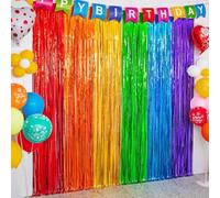2 Piezas Cortinas de Flecos Arcoíris, Metálica Foil Fringe Cortinas Cortina, Cortinas de Fondo para fotos del mes del orgullo,Boda, Graduación, Cumpleaños, Navidad, Decoración de Fiestas, 1m x 2m