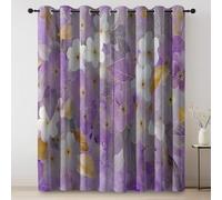 2 Piezas Cortinas Opacas Estampado Acuarela Estilo japonés Flores Texturas, Morado Blanco Moderno Ventana Salon Paneles con Ojales Plateados para Sala Cuarto Comedor Salon Cocina 140An×260Al cm