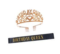2 Piezas Crown Birthday Sash Set Tiara Rhinestone Headdress y Cinturón de Etiqueta para Fiestas de Cumpleaños Accesorios para Celebraciones Especiales para Adultos