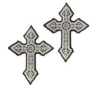 2 piezas Cruz celta bordado cristiano parche gancho y lazo de nylon insignia parche religión retro cultura arte apliques parches decoración para ropa, sombrero, mochilas, chaleco, chaqueta, vaqueros