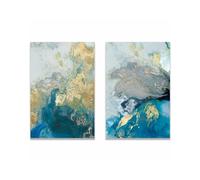 2 Piezas-Cuadro Impreso Lienzo Con Estampado Abstracto Azul y Pan de Oro Estilo Moderno y Sencillo Ideal Decorar Sala de Estar el Comedor el Porche Cocina Oficina O el Dormitorio-50*60cm (Sin marco)