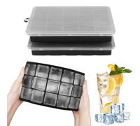 2 Piezas Cubitera con Tapa Silicona,15 Compartimentos Negro Cubiteras para Hielo Grande Reutilizable Cuadrado Moldes de Cubitos Hielo Silicona para Bebidas Frías,Whisky y Cócteles