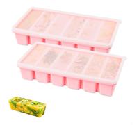 2 Piezas Cubiteras para Hielo,Cubitera Silicona con Tapa 100 ML 6 Compartimentos,Souper Cubes Apilable,Flexible Ice Cube Tray para Sopa,Cubitos de Hielo,Caldo,Salsa (Rosa)