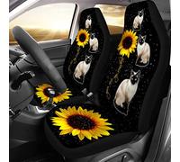 2 Piezas Cubre De Asiento Delanteros Duradera Auto Asiento Delantero Cojín Transpirable Fundas Asientos Delanteros Coche Universal para Sedán Camión Auto Gato Siamés Eres Mi Sol