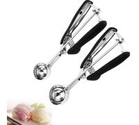 2 Piezas Cuchara de Helado, Acero Inoxidable, 3 cm y 4 cm, con Gatillo y Cómodo Mango Antideslizante, Duradero, para Helados, Repostería, Sandía (Negro) (Negro)