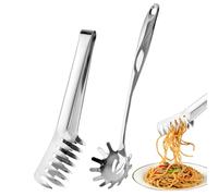 2 Piezas Cuchara para Espaguetis y Pinzas para Espaguetis de Acero Inoxidable con Dientes y Mango Ergonómico, Cuchara para Pasta Apto para Lavavajillas, para Hornear y Cocinar Pasta, Ensaladas