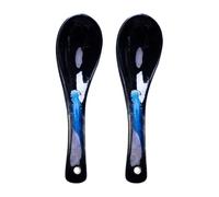 2 Piezas Cuchara Sopera de Cerámica Azul Elegante y Hogar | Acabado Pulido y Superficie Lisa, Uso Múltiple para Café, Postres y Comida Infantil