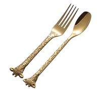 2 Piezas Cucharilla y Tenedor de Postre de Acero Inoxidable Dorado | Acabado Pulido Brillante, Agarre Cómodo, Estilo Moderno, Adecuado para Café y Pudín en Tardes o Fiestas
