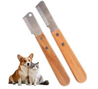 2 Piezas Cuchillo de Perro pelando, Cuchilla de Stripping con Mango de Madera Sin Filo, Cuchillo pelador Profesional para Perros, Herramienta de aseo para mascotas, para Gatos, Perros y Conejos