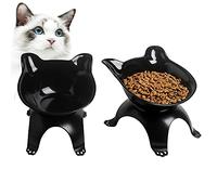 2 Piezas Cuenco de Gato Negro, Cuenco de Plástico para Gatos, Cuenco de Gato, Cuenco para Gatos con Soporte Elevado, para Gatos Perros (Negro)