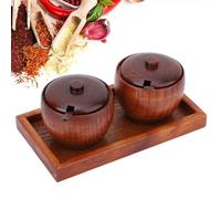 2 Piezas Cuenco De Madera Para Condimentos, Tazones Sal Y Pimienta Condimentos De Almacenamiento Condimento Con Tapa Y Cuchara Caja De Sal De Madera Dispensador De Condimento Para El Hogar Cocina