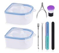 2 Piezas Cuenco de Manicura, Kalolary Tazón Remojar Bandeja Uñas Esmalte Herramienta Spa Remover Lavar Con Pelador Cutículas, Empujador Cutículas, Limas Uñas, Cepillo Uñas y Pinza para Hogar Salón