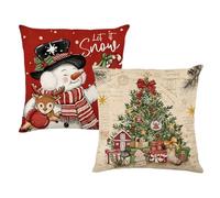 2 Piezas Cuscini Natalizi per Divano Federe Cuscini Natalizi 45x45, Cuscino Decorativo in Lino Copertura per Cuscino Natale, Federe Natalizie con Motivi di muñeco de nieve, árbol de Navidad