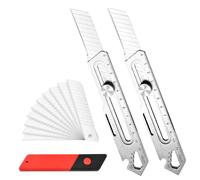 2 Piezas Cutters Profesionales, 8 en 1 Cuchillo Universal de Acero Inoxidable, Set de Cutters con 10 Cuchillas de Repuesto SK5, Cuchillo Multifuncional para Uso Comercial y Bricolaje
