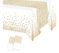 2 piezas de 137*274 cm de manteles desechables blancos y dorados de papel y plástico para fiestas, mantel rectangular grueso con puntos grandes impermeable para picnic, Halloween, boda, Navidad