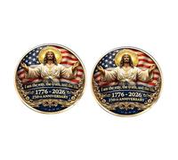2 piezas de 250 aniversario de Estados Unidos: "I Am the Way, the Truth, and the Life" Jesús con bandera de Estados Unidos, pin de botón de cristal de aleación de zinc para militares, día de los